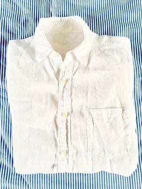J. CREW Classic Irish Linen White Men's Button-Down Shirt Medium
